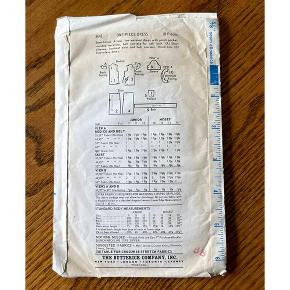 Vintage 1960s Butterick 3641 Sewing Pattern Size XS 13 Drop Waist Dress COMPLETE - Picture 2 of 2